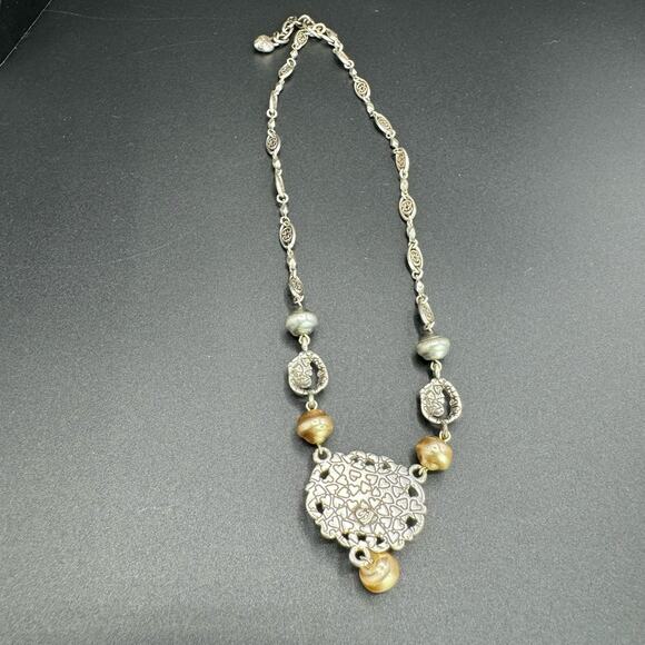 Brighton Vintage Women Metal Beads Sterling Silver Filigree Link Chain Necklace - Picture 9 of 10